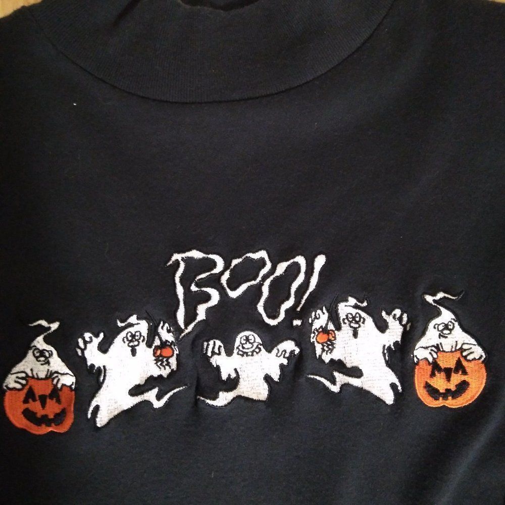 Vintage Karen Scott Boo! Ghosts Halloween Pumpkin Shirt